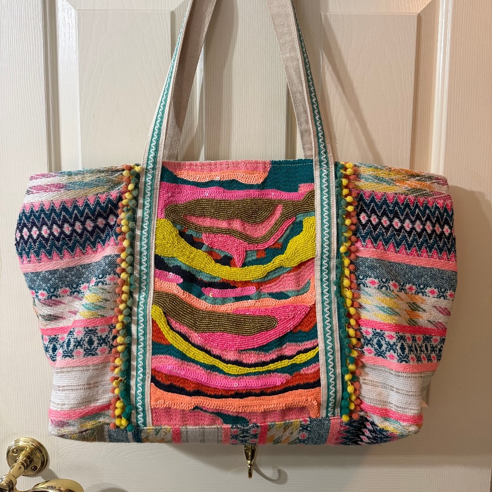 America & Beyond Daphne Embellished Hand Beaded Tote Multi-Color